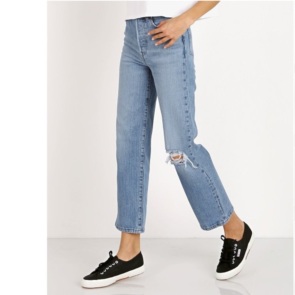 Levi's Ribcage Straight High Rise Light Wash Haters Gonna Hate Jeans 26 - Picture 10 of 10